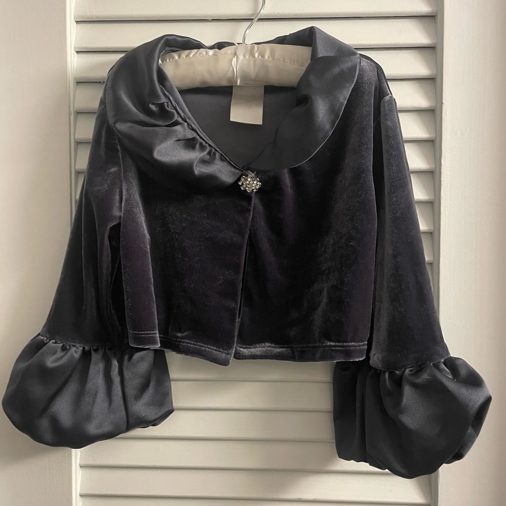 Bonnie Jean Girls Size 10 Dark Grey Formal Bolero Shrug Jacket, Bell Sleeves